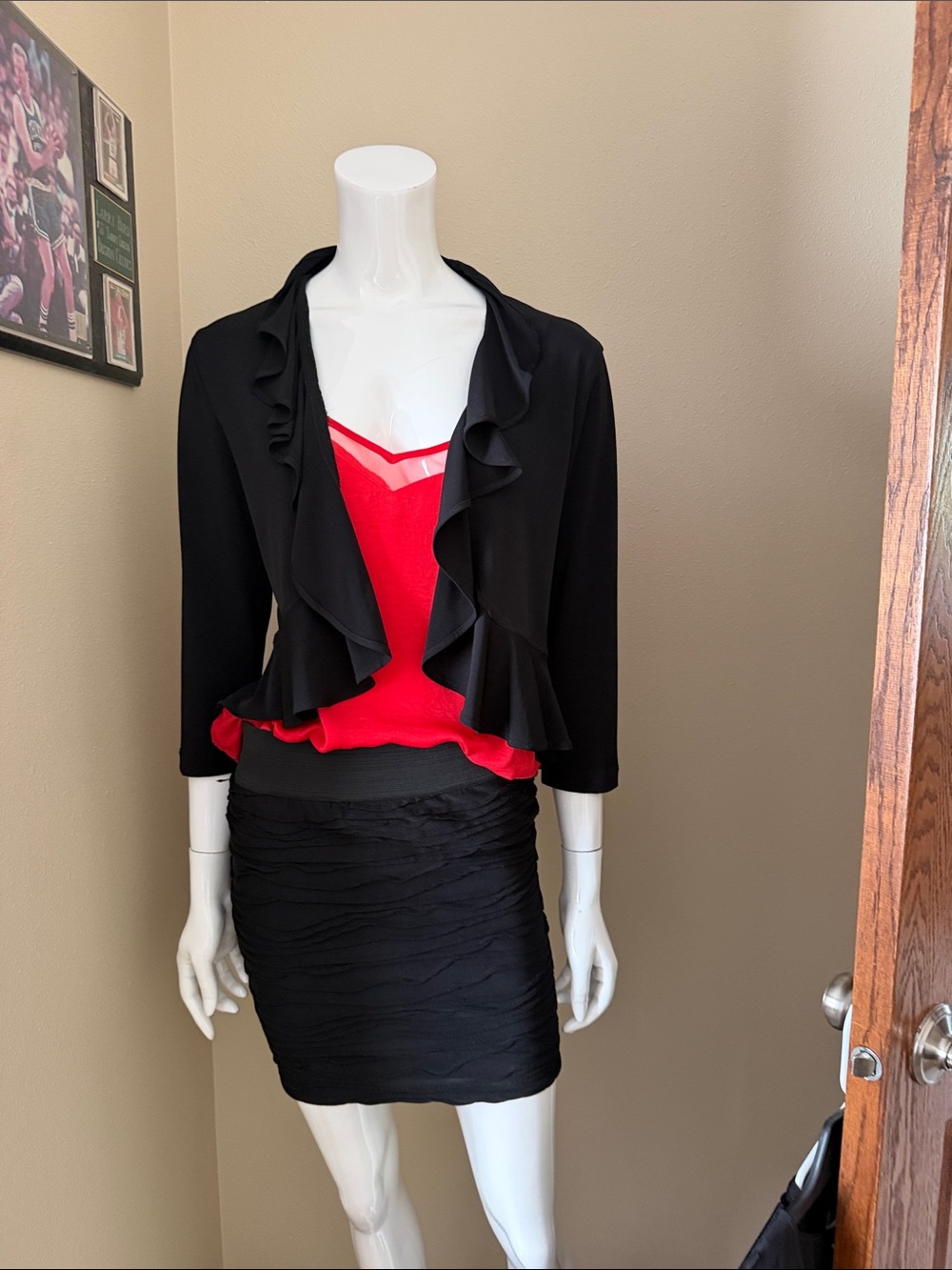 Black Ruffle Open Cardigan , size M